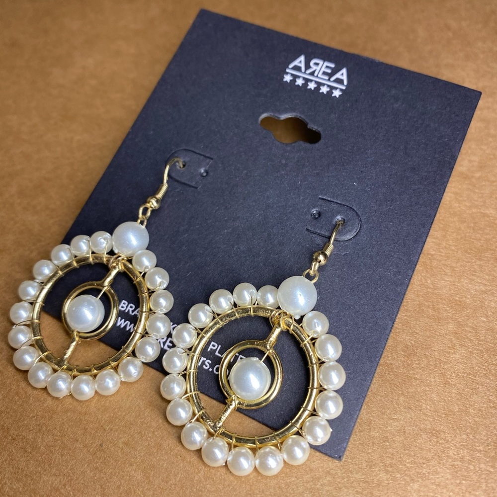 Earrings - Classy Gold Pearl Wire Wheel Hoops